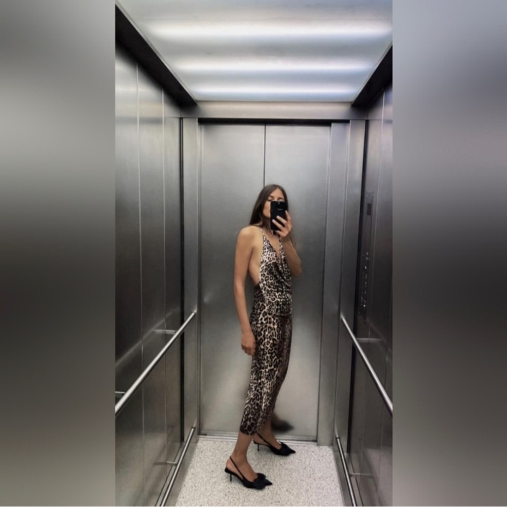 NWT Zara Animal Leopard Print Drape Modi Dress M L - Picture 5 of 14